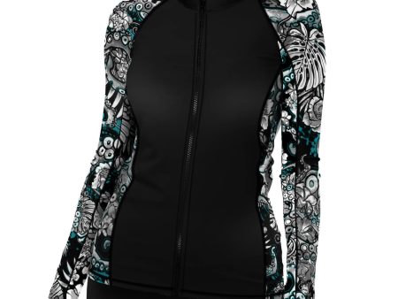 Eco-friendly Full Zip Up Electric Blue Octofloral Rash Guard For Discount