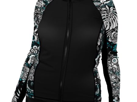 Plus Size Eco-friendly Full Zip Up Electric Blue Octofloral Rash Guard Hot on Sale