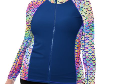 Plus Size Eco-friendly Full Zip Up Psychedelic Mermaid Rash Guard Online Hot Sale