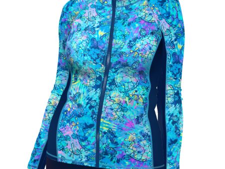 Plus Size Eco-friendly Full Zip Up Turtle Tie Dye Rash Guard on Sale