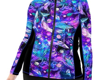 Plus Size Eco-friendly Full Zip Up Cosmic Whale Rash Guard Cheap