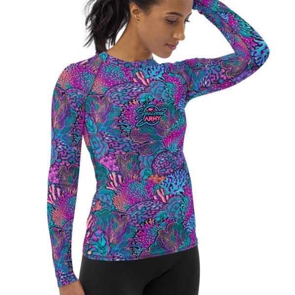 Eco-Friendly Coral Kaleidoscope Contour Rash Guard Online now