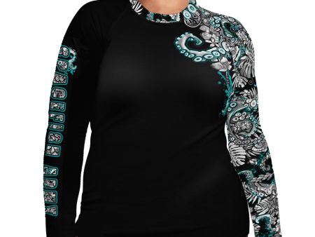 Plus Size Electric Blue Octofloral Rash Guard For Cheap