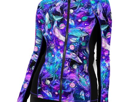 Eco-friendly Full Zip Up Cosmic Whale Rash Guard Fashion