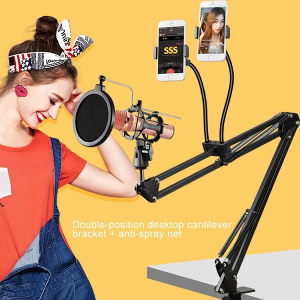 Dual Mobile Phone K Song Bracket 360 Degree Direction Cantilever Multifunctional Lazy Microphone Live Broadcast Bracket Online Sale