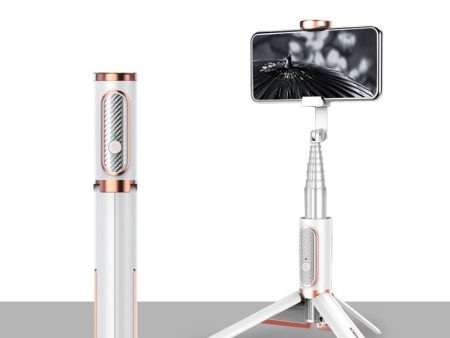 Bluetooth Selfie Stick with Tripod Multi-function Gimbal Mobile Phone Fill Light Live Support(White Gold) Online now