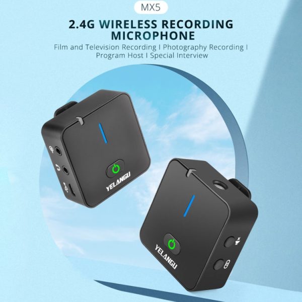 YELANGU MX5 2.4G Live Broadcast Interview Wireless Recording Camera Microphone, 1 Receiver to 1 Transmitter Fashion