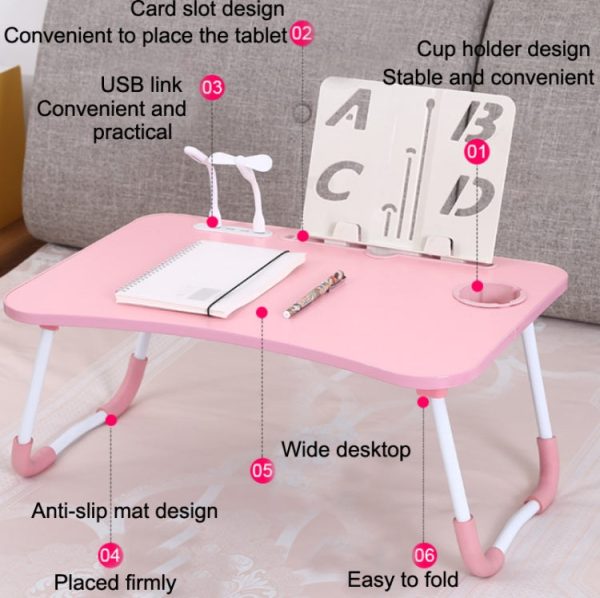 USB Folding Computer Desk With Fan & Lamp, Size: 60x40x28cm(Eye Grotection Green) Sale