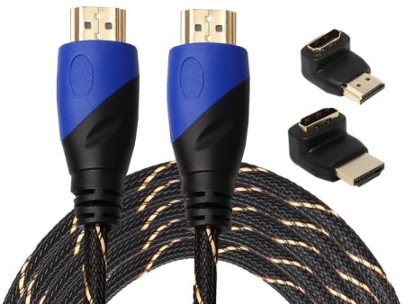 5m HDMI 1.4 Version 1080P Woven Net Line Blue Black Head HDMI Male to HDMI Male Audio Video Connector Adapter Cable with 2 Bending HDMI Adapter Set Supply