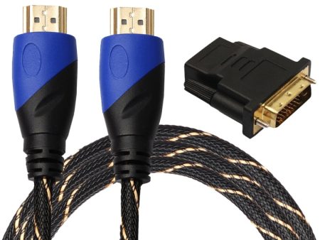 1.8m HDMI 1.4 Version 1080P Woven Net Line Blue Black Head HDMI Male to HDMI Male Audio Video Connector Adapter Cable with DVI Adapter Set Hot on Sale