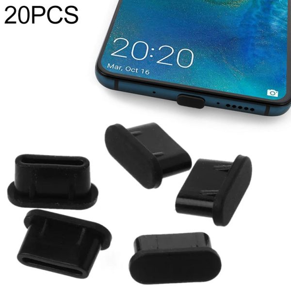 20 PCS Silicone Anti-Dust Plugs for USB-C   Type-C Port(Black) Discount