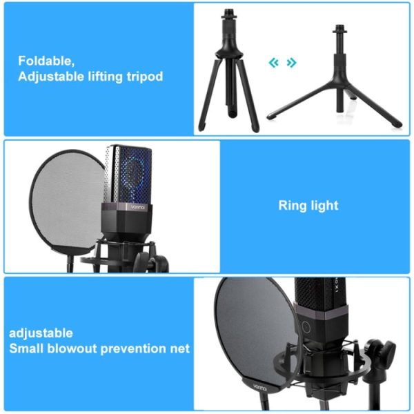 Yanmai X1 4 in 1 Foldable Lifting Professional Desktop Live Broadcast Cardioid Pointing Condenser Recording Microphone Set with Blowout Net & Shockproof Mount & 1.8m USB-C   Type-C Cable Discount