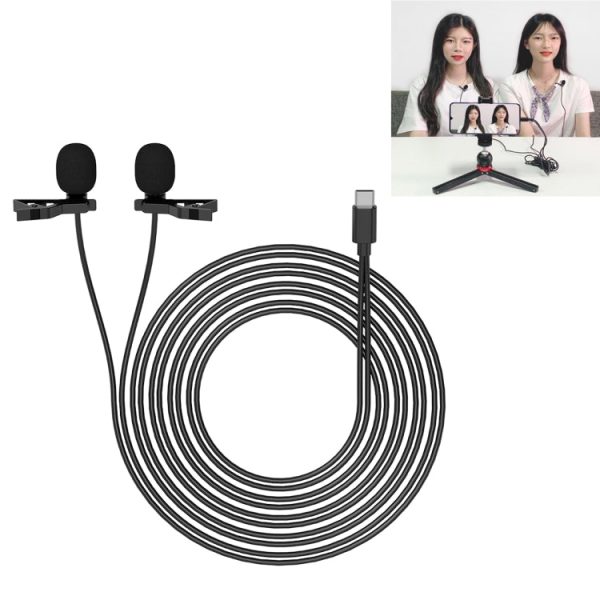 YELANGU MY3 Type-C Interface Live Broadcast Interview Mobile Phone Double Clip Lavalier Microphone, Length: 2.5m Discount