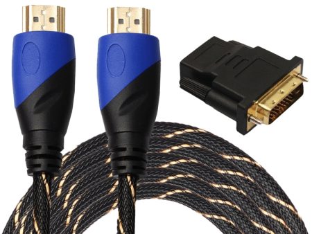 5m HDMI 1.4 Version 1080P Woven Net Line Blue Black Head HDMI Male to HDMI Male Audio Video Connector Adapter Cable with DVI Adapter Set Online Sale