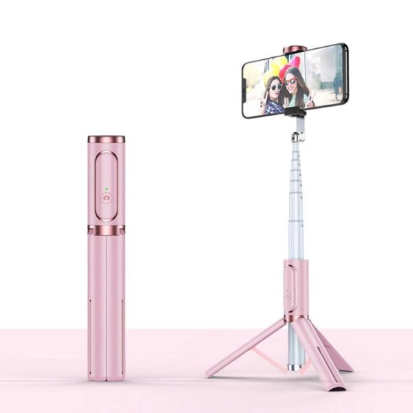 Bluetooth Selfie Stick with Tripod Multi-function Gimbal Mobile Phone Fill Light Live Support(Girl Powder) Online now