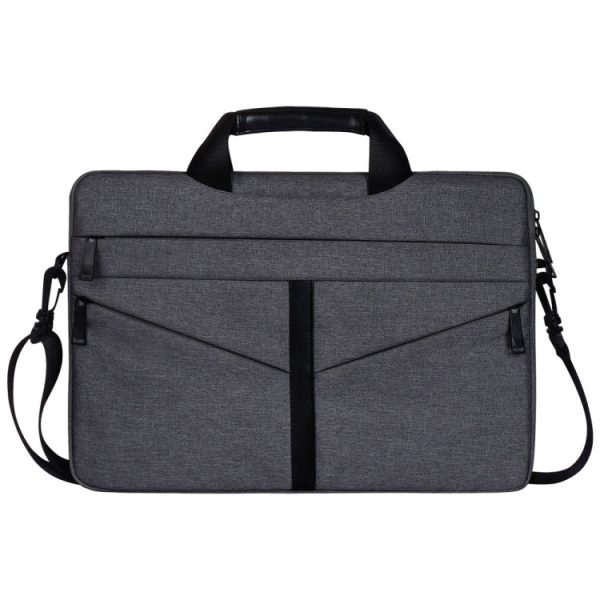 14.1 inch Breathable Wear-resistant Fashion Business Shoulder Handheld Zipper Laptop Bag with Shoulder Strap (Dark Gray) Discount