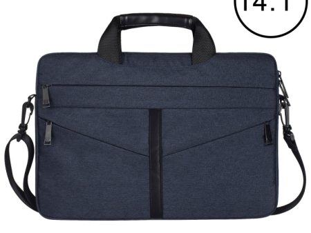 14.1 inch Breathable Wear-resistant Fashion Business Shoulder Handheld Zipper Laptop Bag with Shoulder Strap (Navy Blue) For Sale