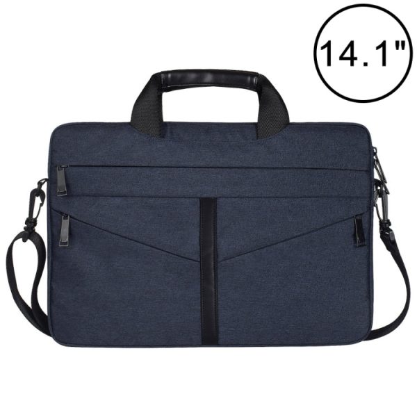 14.1 inch Breathable Wear-resistant Fashion Business Shoulder Handheld Zipper Laptop Bag with Shoulder Strap (Navy Blue) For Sale