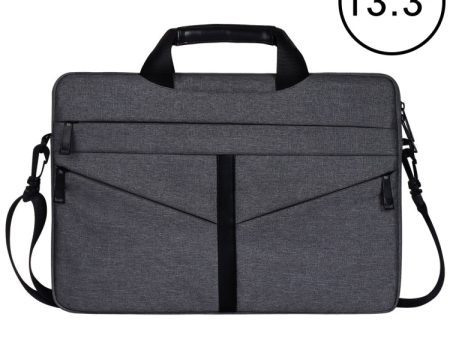 13.3 inch Breathable Wear-resistant Fashion Business Shoulder Handheld Zipper Laptop Bag with Shoulder Strap (Dark Gray) Online Sale