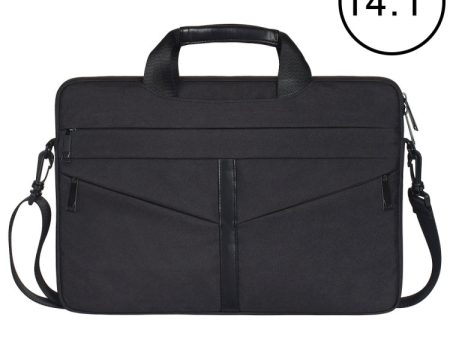 14.1 inch Breathable Wear-resistant Fashion Business Shoulder Handheld Zipper Laptop Bag with Shoulder Strap (Black) on Sale