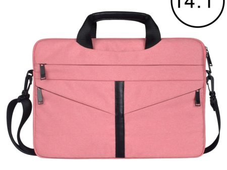 14.1 inch Breathable Wear-resistant Fashion Business Shoulder Handheld Zipper Laptop Bag with Shoulder Strap (Pink) Hot on Sale